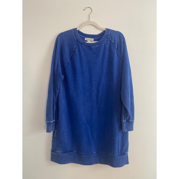 Coldwater Creek Blue Distressed Longline Sweatshirt With Pockets Size M - Picture 1 of 6